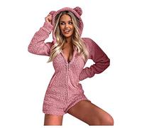 Pigiama Donna Invernale Felpato Pile Caldo Pigiama Intero Sexy Hot con Cerniera Pigiama Corta con Cappuccio Animale Pigiama Set Manica Lunga Scollo V