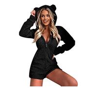 Pigiama Donna Invernale Felpato Pile Caldo Pigiama Intero Sexy Hot con Cerniera Pigiama Corta con Cappuccio Animale Pigiama Set Manica Lunga Scollo V