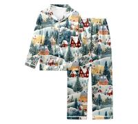 Pigiama Donna Invernale Natalizio - Pigiama da Donna con Stampa Festiva, Comodo Top A Maniche Lunghe E Pantaloni Comodi per Le Notti Invernali (Verde, XXL)