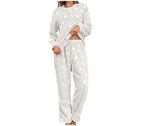 Pigiama Donna Invernale Nuovo Offerte Set da 2 pezzi Pigiama di Flanella Spessa Soffice Set da Pigiama in Pile con Stampa di Cuori Set da Salotto Morbido Caldo per la Casa con Felpa e Pantaloni