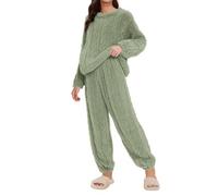 Pigiama Donna Invernale Pile Morbido Pigiami Da Casa Due Pezzi Manica Lunga Maglione A Maglia E Pantaloni Completo Invernale Set Da Pigiami Curvy per La Casa con Felpa E Pantaloni Felpato Morbido