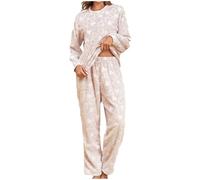 Pigiama Donna Invernale Set da 2 Pezzi in Flanella Spessa Soffice Con Stampa di Cuori - Set da Salotto Morbido Caldo per la Casa Con Felpa e Pantaloni