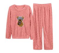 Pigiama Donna Invernale, Tuta Pile da Casa, Caldo Velluto Double-Face, Comodi Girocollo Maniche Lunghe, a Coste Fantasia Casual, Camicia da Notte Sciolto e Confortevole