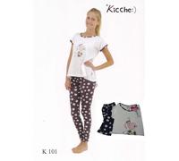 Pigiama donna. KICCHE YOUNG - K 101. Mezza manica, Leggings lungo. Cotone.