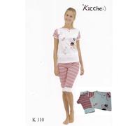 Pigiama donna. KICCHE YOUNG, K 110. Mezza manica, Leggings bermuda. Cotone.