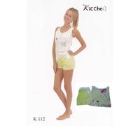 Pigiama donna. KICCHE YOUNG, K 112. Spalla larga, Pantalone corto. Cotone.