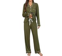 Pigiama Donna Leggero Lungo, Pigiama Donna con Bottoni Davanti con Bottoni Frontali Lunghe Leggero Ed Elegante Comodo con Tasca Sciolto Accogliente Pigiama Invernale Donna per La Casa