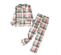Pigiama Donna Lungo Cotone Invernale,Pigiama a Due Pezzi Donna Cotone Flanella Calda Maniche Lunghe Camicia e Pantaloni (Rosa,S)