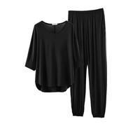 Pigiama Donna Lungo Cotone Pigiami Lunghi Donna Pantaloni A Maniche 3 4 da Set Sottile Abbigliamento Casual da Esterno Pigiama Sanitario Invernale Black XXL