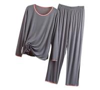Pigiama Donna Lungo Pigiama da Donna in Modal, Elasticizzato, A Maniche Lunghe, Pigiama da Notte, Pigiama da Notte, Due Pezzi, Comodi Pigiami e Set da Salotto Grigio L