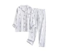 Pigiama Donna Lungo, Pigiama Donna Bottoni 2 Pezzi Manica Lunga con Bottoni Aperto Davanti Stampata a Righe Camicia Pants Set Loungewear Pigiama Donna Cotone Leggero per La Notte