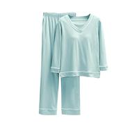Pigiama Donna Lungo Pigiama Donna Caldo Cotone con Scollo A V per Donne con Seno Senza Indossare Biancheria Intima Maniche Lunghe Casual Larghi Sanitario Mint Green XXXL