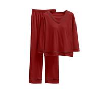 Pigiama Donna Lungo Pigiama Donna Caldo Cotone con Scollo A V per Donne con Seno Senza Indossare Biancheria Intima Maniche Lunghe Casual Larghi Sanitario Wine XXL