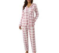 Pigiama Donna Manica Lunga Invernale Pigiami Aperto Davanti Cotone Lungo Pigiama 2 Pezzi Con Bottoni Caldo Set Pigiami Leggero Curvy Elegante Camicia Da Notte Morbido Comodo Casual Per La Casa