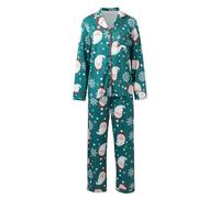 Pigiama Donna Natale Curvy - Pigiama da Donna A Maniche Lunghe con Stampa Natalizia, Casual, Comodo, per La Notte, per Le FESTIVITÀ Natalizie (Verde, M)