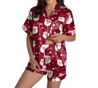 Pigiama Donna Natale Curvy - Pigiama da Donna Morbido, Comodo E Comodo per Le Notti Invernali, Completo da Notte Rilassante con Elegante Scollo A V E Design Fantasia (Rosso, XL)