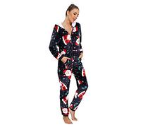 Pigiama Donna Raso Pigiama con Cappuccio Natalizio Tutina Clubwear Indumenti da Notte Pagliaccetti Tuta Pigiama da Donna Felpa in Pile da Notte Tuta da Tuta Natale Donna Pigiama Pigiama (Navy, M)