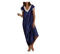 Pigiama Donna Seta Camicia Notte Donna, Camicia da Notte Cotone Manica Corta Camicia Notte Leggero con Scollo a V Estiva Camicia Notte Orlo con Volant Comode Adatto Casa e Casuale