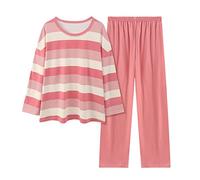 Pigiama Donna Seta Pigiama da Donna in Cotone Imitazione Tinta Unita a Righe comode da Donna Pigiama Donna Pesante Peloso Pigiama Gamer Adulto (Red, L)