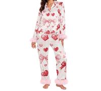 Pigiama Donna Stampato e Durevole Biancheria Da Notte Manica Lunga Pigiama Donna Rilassarsi Dormire Leggero Una serata Dolce Set Sleepwear Due Pezzi, rosa chiaro, XXXL
