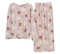 Pigiama Donna,Tuta Pile Donna Invernale da Casa,Caldo Pigiama Velluto Double-Face,Pigiama Comodi Girocollo Maniche Lunghe,Pigiama a Coste Fantasia Casual,Camicia da Notte Sciolto Casual e Confortevole