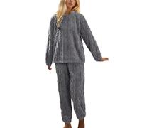 Pigiama Donna,Tuta Pile Donna Invernale da Casa,Caldo Pigiama Velluto Double-Face,Pigiama Comodi Girocollo Maniche Lunghe,Pigiama a Coste Fantasia Casual,Camicia da Notte Sciolto Casual e Confortevole