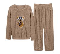 Pigiama Donna,Tuta Pile Donna Invernale da Casa,Caldo Pigiama Velluto Double-Face,Pigiama Comodi Girocollo Maniche Lunghe,Pigiama a Coste Fantasia Casual,Camicia da Notte Sciolto Casual e Confortevole