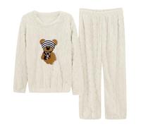 Pigiama Donna,Tuta Pile Donna Invernale da Casa,Caldo Pigiama Velluto Double-Face,Pigiama Comodi Girocollo Maniche Lunghe,Pigiama a Coste Fantasia Casual,Camicia da Notte Sciolto Casual e Confortevole