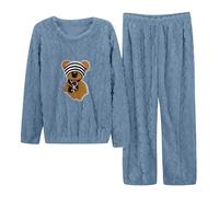 Pigiama Donna,Tuta Pile Donna Invernale da Casa,Caldo Pigiama Velluto Double-Face,Pigiama Comodi Girocollo Maniche Lunghe,Pigiama a Coste Fantasia Casual,Camicia da Notte Sciolto Casual e Confortevole