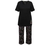 Ulla Popken Pyjama, Zweiteiler, Scribble-Herz, Halbarm, Lange Hose Set di Pigiama, Nero, 46-48 Donna