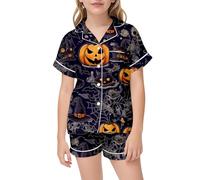 Pigiama Due Pezzi per Bambini di Halloween,Divertente Stampa Fantasma Costume Abiti Casual Adolescenti Semplice e Morbido Set Pigiami accoglienti Halloween Feste Casa