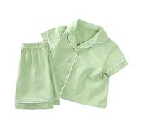 Pigiama estivo casual a maniche corte con pantaloncini Crdigan per bambini e bambine, abbigliamento per la casa per bambini (verde menta, 9-12 mesi)