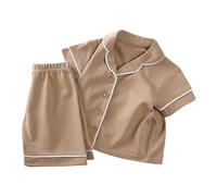 Pigiama estivo casual a maniche corte con pantaloncini Crdigan per bambini e bambine, abbigliamento per la casa per bambini (Khaki, 4-5 anni)