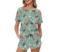 Pigiama estivo da donna, maglietta a maniche corte con pantaloncini, pigiameria lupo, XL, Cavallo Floreale, 3XL
