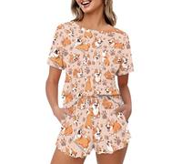 Pigiama estivo da donna, maglietta a maniche corte con pantaloncini, pigiameria lupo, XL, Corgi Dog, M
