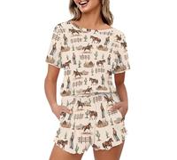 Pigiama estivo da donna, maglietta a maniche corte con pantaloncini, pigiameria lupo, XL, Cowboy occidentale, S