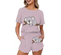 Pigiama estivo da donna, maglietta a maniche corte con pantaloncini, pigiameria lupo, XL, Koala., M