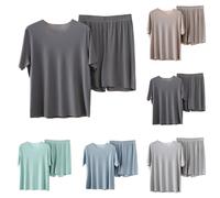 Pigiama estivo da donna, taglie grandi, set di pigiama da donna, 2 pezzi, biancheria da notte leggera, a maniche corte, elasticizzata, per il tempo libero, pigiama, Blu, L