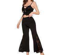 Pigiama estivo da donna Y2K, in due pezzi, con fiocco, sexy, stampa floreale, senza maniche, con spalline sottili, top a costine e ciliegia, Nero , L