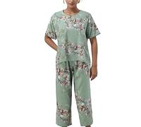 Pigiama Estivo Donna in Taglie Forti con Stampa Floreale, Top a Maniche Corte e Pantaloni Loose, Set Leggero e Traspirante per la Primavera l'Estate
