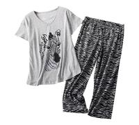 Pigiama Estivo Donna,Taglie Forti Donna Set Leggero Morbido Tuta Due Pezzi da Abbigliamento Notte per la casa Top a Maniche Corte e Pantaloncini Delicato sulla Pelle Elegante