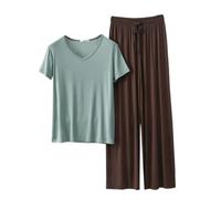 Pigiama Estivo Donna Taglie Forti Set Abbigliamento da Casa Comodo Morbido Top e Pantaloni Lunghi Biancheria Notte Morbida Casual Pigiami Due Pezzi Delicato sulla Pelle Elegante