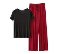 Pigiama Estivo Donna Taglie Forti Set Abbigliamento da Casa Comodo Morbido Top e Pantaloni Lunghi Biancheria Notte Morbida Casual Pigiami Due Pezzi Delicato sulla Pelle Elegante