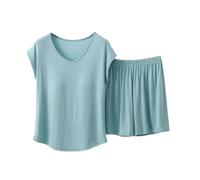 Pigiama estivo in modal da donna, set da 2 pezzi casual da notte con maniche ad aletta con scollo a V e top elasticizzati in vita pantaloncini skinny comodi set da salotto morbido e alla moda