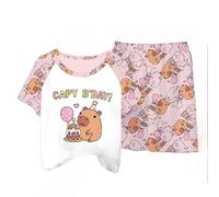 Pigiama Estivo per Bambini Capybara, Pantaloncini a Maniche Corte per Ragazze dei Cartoni Animati Sezione Sottile dei Ragazzi Che Si Adattano all'abbigliamento per la casa,Style i,130cm