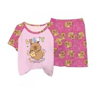 Pigiama Estivo per Bambini Capybara, Pantaloncini a Maniche Corte per Ragazze dei Cartoni Animati Sezione Sottile dei Ragazzi Che Si Adattano all'abbigliamento per la casa,Style a,110cm