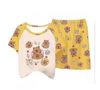 Pigiama Estivo per Bambini Capybara, Pantaloncini a Maniche Corte per Ragazze dei Cartoni Animati Sezione Sottile dei Ragazzi Che Si Adattano all'abbigliamento per la casa,Style e,140cm