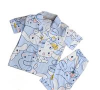 Pigiama Estivo per Bambini, Cardigan a Maniche Corte con Risvolto a Sezione Sottile per Ragazze, Dolce Abbigliamento per la casa Sciolto dei Cartoni Animati nei Bambini Piccoli,Blue 2,160cm