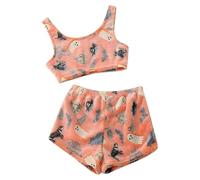 Pigiama familiare, in flanella, al buio, per donna, autunno/inverno, pile, loungewear, accogliente, con design, camicia da notte da donna a maniche corte, Colore: arancione., S