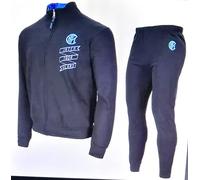 Pigiama FC Internazionale Felpato Zip Lunga Bambino Ragazzo Inter Prodotto Ufficiale 10 12 14 16 (Nero) (14 Anni)